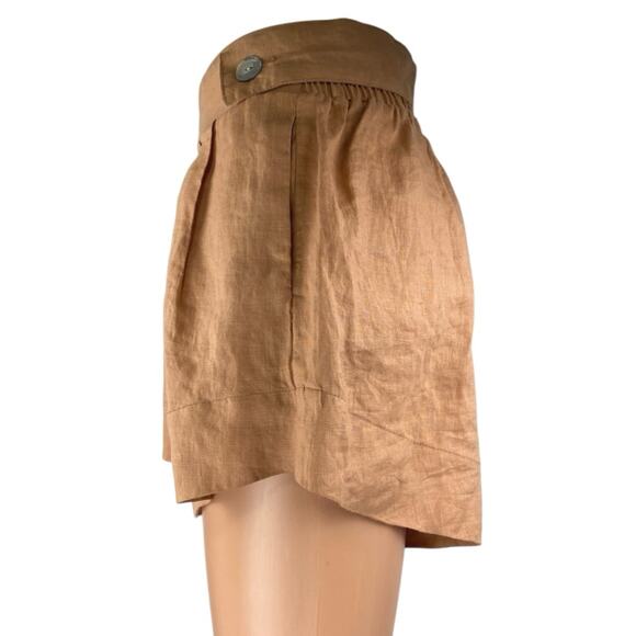 Free The Label Florence 100% Linen Brown Pleated High Waist Wide Leg Shorts XS - Picture 2 of 5
